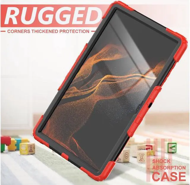 Alt view image 3 of 7 - BONAEVER For Samsung Galaxy Tab S8 Ultra 14.6 inch Case Model SM-X900 / SM-X906 with S Pen Holder Rugged Shockproof Protective Cover with Rotating Stand and & Shoulder Strap