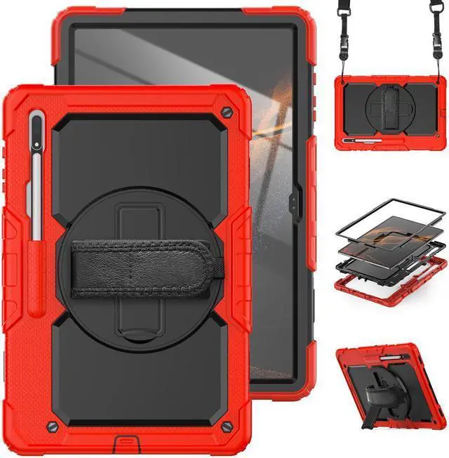 Main image of BONAEVER For Samsung Galaxy Tab S8 Ultra 14.6 inch Case Model SM-X900 / SM-X906 with S Pen Holder Rugged Shockproof Protective Cover with Rotating Stand and & Shoulder Strap