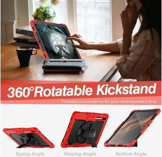 Alt view image 6 of 7 - BONAEVER For Samsung Galaxy Tab S8 Ultra 14.6 inch Case Model SM-X900 / SM-X906 with S Pen Holder Rugged Shockproof Protective Cover with Rotating Stand and & Shoulder Strap