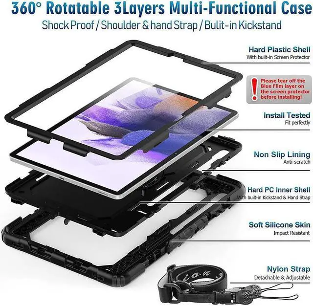 Alt view image 6 of 7 - BONAEVER Case for Samsung Galaxy Tab S8 Plus / S8+ 12.4'' (2022) / S7 FE 5G (2021) / S7 Plus (2020) 12.4 inch Cover With Screen Protector & 360 Degree Swivel Stand and & H Shoulder Strap