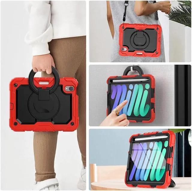 Alt view image 4 of 7 - BONAEVER For iPad Mini 6 Case 2021 8.3 Inch with Pencil Holder & Screen Protector for Kids Boys Girls & Business Protective iPad Mini 6th Generation Cover with H Shoulder Strap