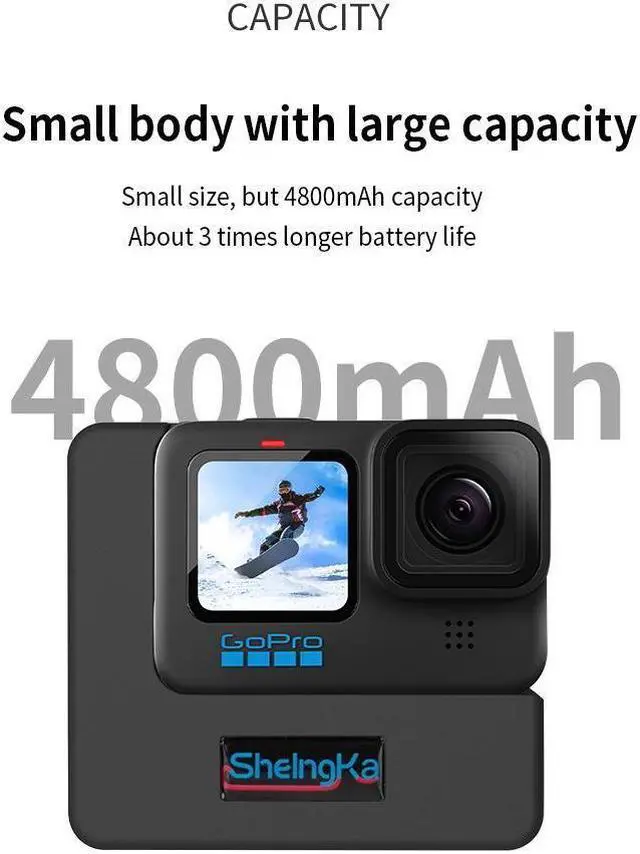 Alt view image 2 of 7 - BONAEVER Extended Battery for GoPro Hero 9 / GoPro 10 Black Extra Battery with Shockproof Protective Frame Housing Case Cover Shell with Side Power Bank