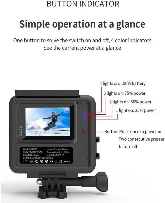 Alt view image 3 of 7 - BONAEVER Extended Battery for GoPro Hero 9 / GoPro 10 Black Extra Battery with Shockproof Protective Frame Housing Case Cover Shell with Side Power Bank