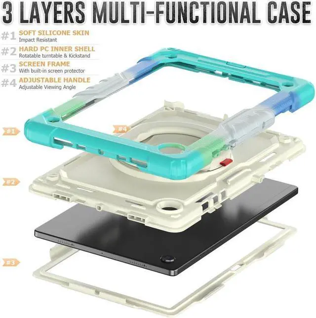 Alt view image 4 of 7 - Case For Samsung Galaxy Tab Tab A8 10.5 inch 2022 with Screen Protector and Pen Holder, Shockproof Hard Protective Kids Cover for Galaxy Tab A8 10.5 inch SM-X200 SM-X205 SM-X207 with Rotatable Stand