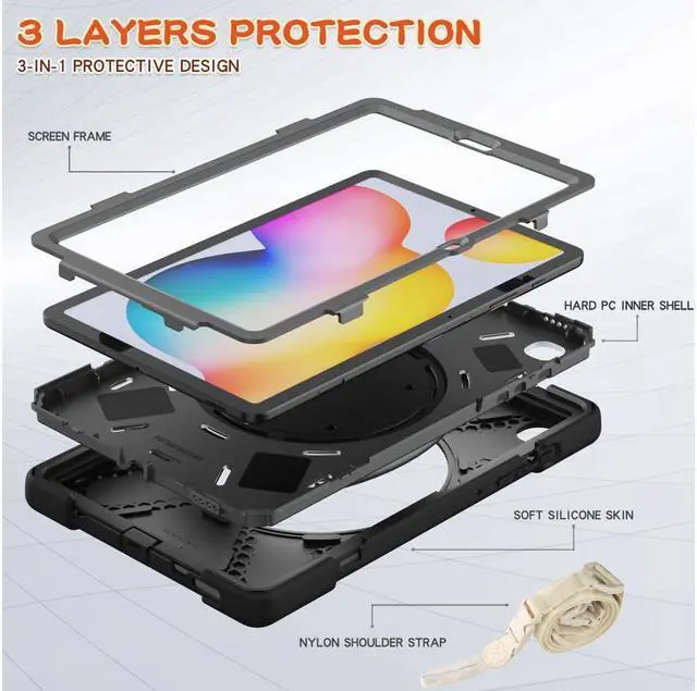 Alt view image 5 of 7 - BONAEVER For Samsung Tab S6 Lite 10.4 Inch 2020 2022 Case Shockproof Cover with 360 Rotating Stand /Hand StrapShoulder Strap Pen Holder for Galaxy S6 lite SM-P610 SM-P613 SM-P615 SM-P619