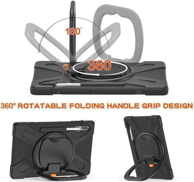 Alt view image 3 of 7 - Case for Samsung Galaxy Tab S8 Plus 2022 / S7 Plus 12.4 Inch 2020 SM-X800 SM-X806 SM-T970/T975/T976 with 360 Degree Rotating Handle Stand Bracket Shockproof Cover with Kickstand / Shoulder Strap