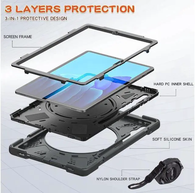 Alt view image 5 of 7 - Case for Samsung Galaxy Tab S8 Plus 2022 / S7 Plus 12.4 Inch 2020 SM-X800 SM-X806 SM-T970/T975/T976 with 360 Degree Rotating Handle Stand Bracket Shockproof Cover with Kickstand / Shoulder Strap
