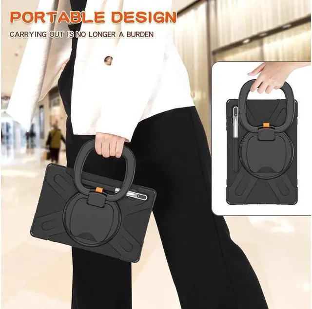 Alt view image 6 of 7 - Case for Samsung Galaxy Tab S8 Plus 2022 / S7 Plus 12.4 Inch 2020 SM-X800 SM-X806 SM-T970/T975/T976 with 360 Degree Rotating Handle Stand Bracket Shockproof Cover with Kickstand / Shoulder Strap