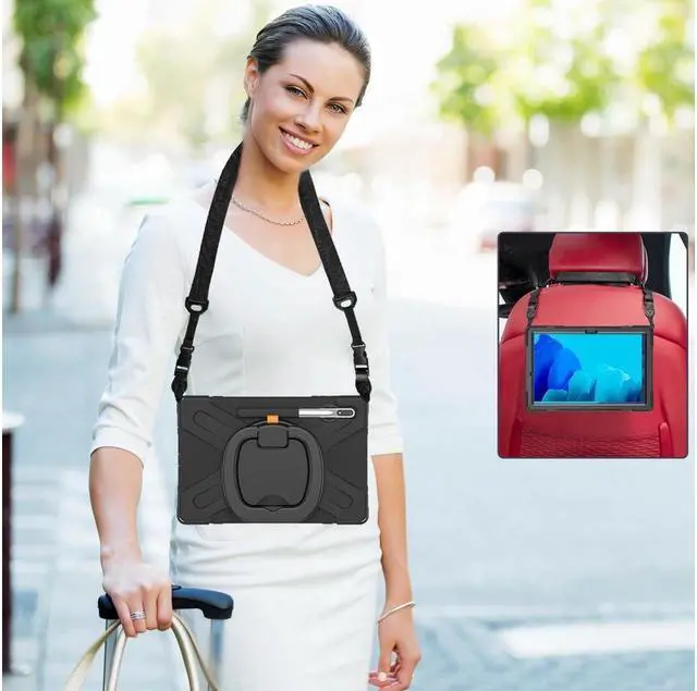 Alt view image 7 of 7 - Case for Samsung Galaxy Tab S8 Plus 2022 / S7 Plus 12.4 Inch 2020 SM-X800 SM-X806 SM-T970/T975/T976 with 360 Degree Rotating Handle Stand Bracket Shockproof Cover with Kickstand / Shoulder Strap