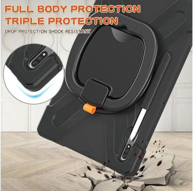 Alt view image 4 of 7 - Case for Samsung Galaxy Tab S8 Plus 2022 / S7 Plus 12.4 Inch 2020 SM-X800 SM-X806 SM-T970/T975/T976 with 360 Degree Rotating Handle Stand Bracket Shockproof Cover with Kickstand / Shoulder Strap