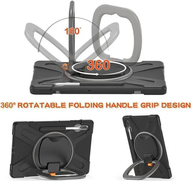 Alt view image 3 of 7 - Case for Samsung Galaxy Tab S8 Plus 2022 / S7 Plus 12.4 Inch 2020 SM-X800 SM-X806 SM-T970/T975/T976 with 360 Degree Rotating Handle Stand Bracket Shockproof Cover with Kickstand / Shoulder Strap