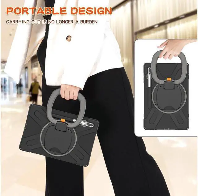 Alt view image 6 of 7 - Case for Samsung Galaxy Tab S8 Plus 2022 / S7 Plus 12.4 Inch 2020 SM-X800 SM-X806 SM-T970/T975/T976 with 360 Degree Rotating Handle Stand Bracket Shockproof Cover with Kickstand / Shoulder Strap