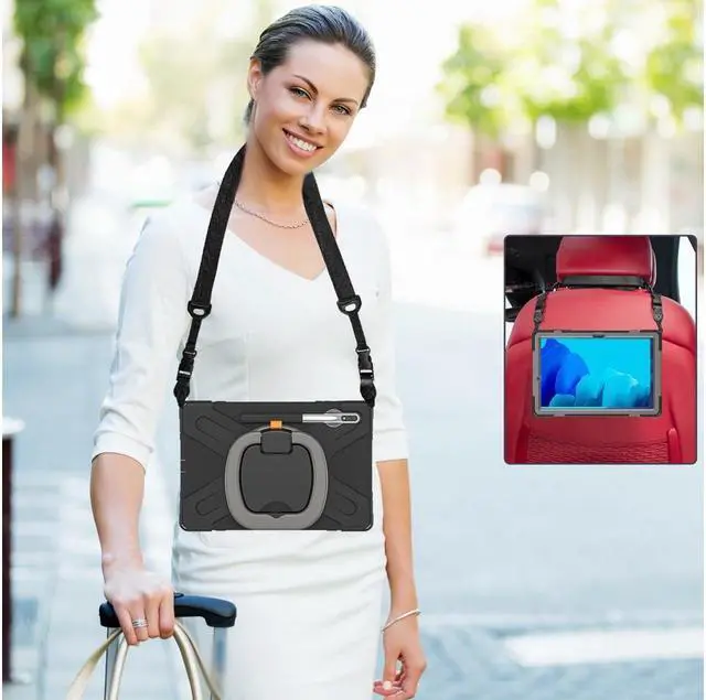 Alt view image 7 of 7 - Case for Samsung Galaxy Tab S8 Plus 2022 / S7 Plus 12.4 Inch 2020 SM-X800 SM-X806 SM-T970/T975/T976 with 360 Degree Rotating Handle Stand Bracket Shockproof Cover with Kickstand / Shoulder Strap