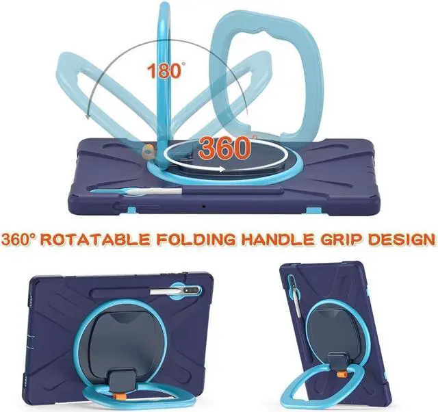 Alt view image 3 of 7 - Case for Samsung Galaxy Tab S8 Plus 2022 / S7 Plus 12.4 Inch 2020 SM-X800 SM-X806 SM-T970/T975/T976 with 360 Degree Rotating Handle Stand Bracket Shockproof Cover with Kickstand / Shoulder Strap