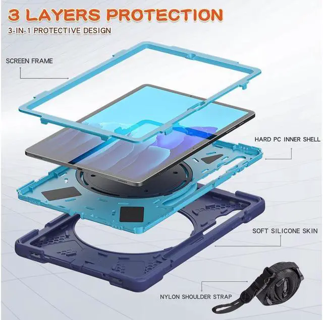 Alt view image 4 of 7 - Case for Samsung Galaxy Tab S8 Plus 2022 / S7 Plus 12.4 Inch 2020 SM-X800 SM-X806 SM-T970/T975/T976 with 360 Degree Rotating Handle Stand Bracket Shockproof Cover with Kickstand / Shoulder Strap