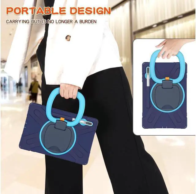 Alt view image 6 of 7 - Case for Samsung Galaxy Tab S8 Plus 2022 / S7 Plus 12.4 Inch 2020 SM-X800 SM-X806 SM-T970/T975/T976 with 360 Degree Rotating Handle Stand Bracket Shockproof Cover with Kickstand / Shoulder Strap