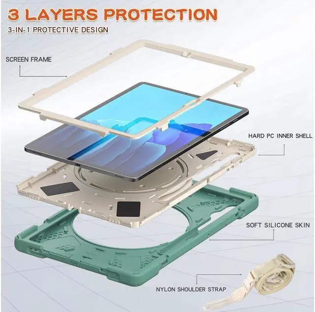Alt view image 3 of 7 - Case for Samsung Galaxy Tab S8 Plus 2022 / S7 Plus 12.4 Inch 2020 SM-X800 SM-X806 SM-T970/T975/T976 with 360 Degree Rotating Handle Stand Bracket Shockproof Cover with Kickstand / Shoulder Strap