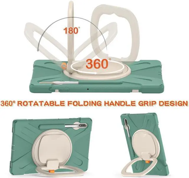 Alt view image 4 of 7 - Case for Samsung Galaxy Tab S8 Plus 2022 / S7 Plus 12.4 Inch 2020 SM-X800 SM-X806 SM-T970/T975/T976 with 360 Degree Rotating Handle Stand Bracket Shockproof Cover with Kickstand / Shoulder Strap