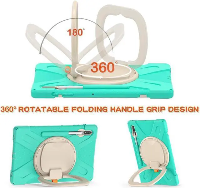 Alt view image 3 of 7 - Case for Samsung Galaxy Tab S8 Plus 2022 / S7 Plus 12.4 Inch 2020 SM-X800 SM-X806 SM-T970/T975/T976 with 360 Degree Rotating Handle Stand Bracket Shockproof Cover with Kickstand / Shoulder Strap