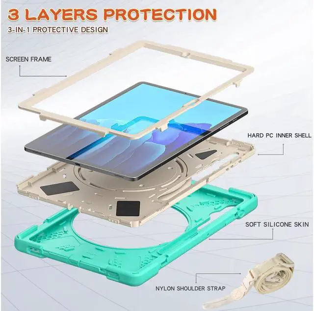 Alt view image 5 of 7 - Case for Samsung Galaxy Tab S8 Plus 2022 / S7 Plus 12.4 Inch 2020 SM-X800 SM-X806 SM-T970/T975/T976 with 360 Degree Rotating Handle Stand Bracket Shockproof Cover with Kickstand / Shoulder Strap