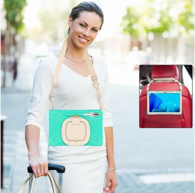 Alt view image 7 of 7 - Case for Samsung Galaxy Tab S8 Plus 2022 / S7 Plus 12.4 Inch 2020 SM-X800 SM-X806 SM-T970/T975/T976 with 360 Degree Rotating Handle Stand Bracket Shockproof Cover with Kickstand / Shoulder Strap