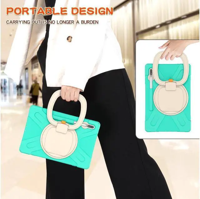 Alt view image 6 of 7 - Case for Samsung Galaxy Tab S8 Plus 2022 / S7 Plus 12.4 Inch 2020 SM-X800 SM-X806 SM-T970/T975/T976 with 360 Degree Rotating Handle Stand Bracket Shockproof Cover with Kickstand / Shoulder Strap