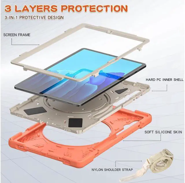 Alt view image 5 of 7 - Case for Samsung Galaxy Tab S8 Plus 2022 / S7 Plus 12.4 Inch 2020 SM-X800 SM-X806 SM-T970/T975/T976 with 360 Degree Rotating Handle Stand Bracket Shockproof Cover with Kickstand / Shoulder Strap