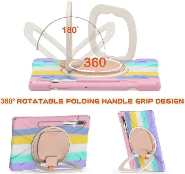 Alt view image 3 of 7 - Case for Samsung Galaxy Tab S8 Plus 2022 / S7 Plus 12.4 Inch 2020 SM-X800 SM-X806 SM-T970/T975/T976 with 360 Degree Rotating Handle Stand Bracket Shockproof Cover with Kickstand / Shoulder Strap