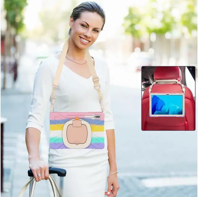 Alt view image 7 of 7 - Case for Samsung Galaxy Tab S8 Plus 2022 / S7 Plus 12.4 Inch 2020 SM-X800 SM-X806 SM-T970/T975/T976 with 360 Degree Rotating Handle Stand Bracket Shockproof Cover with Kickstand / Shoulder Strap