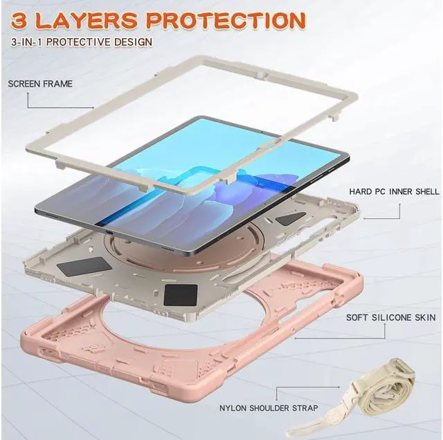 Alt view image 3 of 7 - Case for Samsung Galaxy Tab S8 Plus 2022 / S7 Plus 12.4 Inch 2020 SM-X800 SM-X806 SM-T970/T975/T976 with 360 Degree Rotating Handle Stand Bracket Shockproof Cover with Kickstand / Shoulder Strap