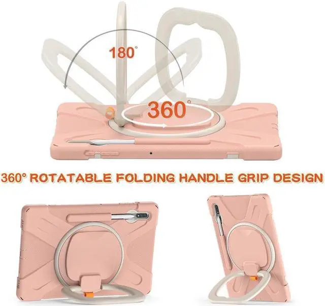 Alt view image 4 of 7 - Case for Samsung Galaxy Tab S8 Plus 2022 / S7 Plus 12.4 Inch 2020 SM-X800 SM-X806 SM-T970/T975/T976 with 360 Degree Rotating Handle Stand Bracket Shockproof Cover with Kickstand / Shoulder Strap