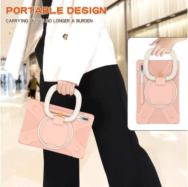 Alt view image 6 of 7 - Case for Samsung Galaxy Tab S8 Plus 2022 / S7 Plus 12.4 Inch 2020 SM-X800 SM-X806 SM-T970/T975/T976 with 360 Degree Rotating Handle Stand Bracket Shockproof Cover with Kickstand / Shoulder Strap