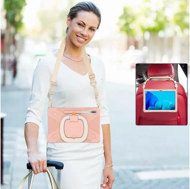 Alt view image 7 of 7 - Case for Samsung Galaxy Tab S8 Plus 2022 / S7 Plus 12.4 Inch 2020 SM-X800 SM-X806 SM-T970/T975/T976 with 360 Degree Rotating Handle Stand Bracket Shockproof Cover with Kickstand / Shoulder Strap