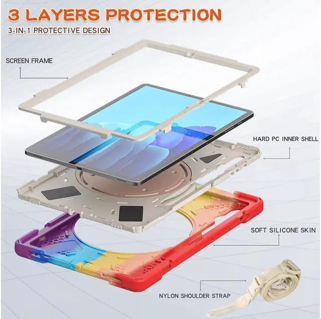 Alt view image 3 of 7 - Case for Samsung Galaxy Tab S8 Plus 2022 / S7 Plus 12.4 Inch 2020 SM-X800 SM-X806 SM-T970/T975/T976 with 360 Degree Rotating Handle Stand Bracket Shockproof Cover with Kickstand / Shoulder Strap