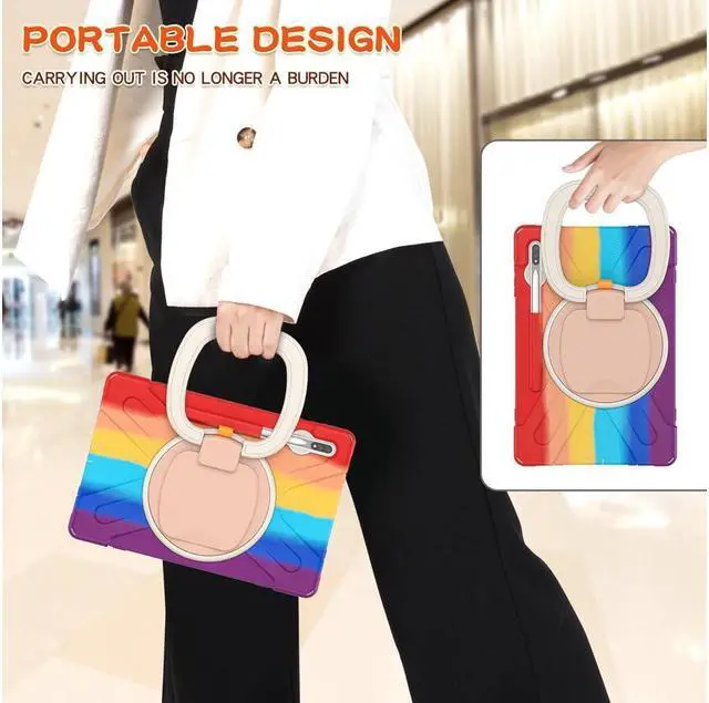 Alt view image 6 of 7 - Case for Samsung Galaxy Tab S8 Plus 2022 / S7 Plus 12.4 Inch 2020 SM-X800 SM-X806 SM-T970/T975/T976 with 360 Degree Rotating Handle Stand Bracket Shockproof Cover with Kickstand / Shoulder Strap