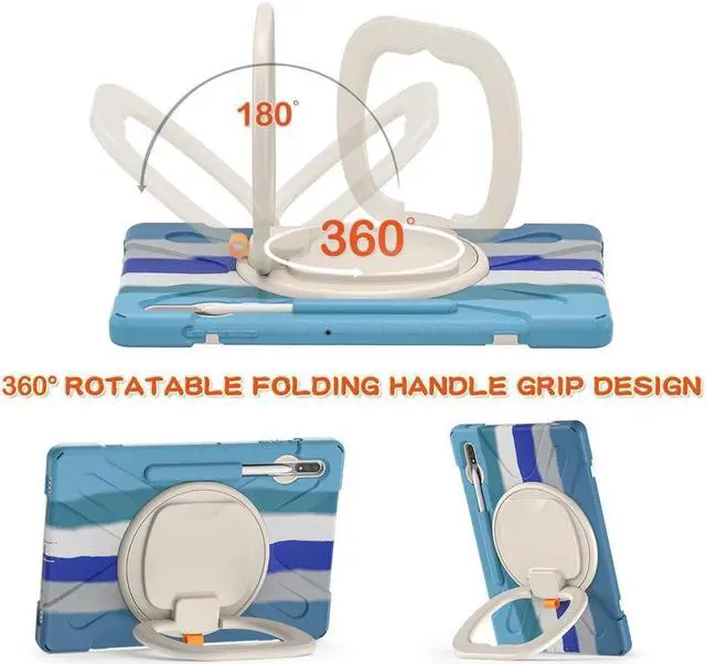 Alt view image 3 of 7 - Case for Samsung Galaxy Tab S8 Plus 2022 / S7 Plus 12.4 Inch 2020 SM-X800 SM-X806 SM-T970/T975/T976 with 360 Degree Rotating Handle Stand Bracket Shockproof Cover with Kickstand / Shoulder Strap