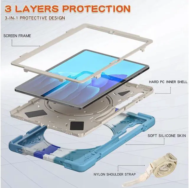 Alt view image 4 of 7 - Case for Samsung Galaxy Tab S8 Plus 2022 / S7 Plus 12.4 Inch 2020 SM-X800 SM-X806 SM-T970/T975/T976 with 360 Degree Rotating Handle Stand Bracket Shockproof Cover with Kickstand / Shoulder Strap