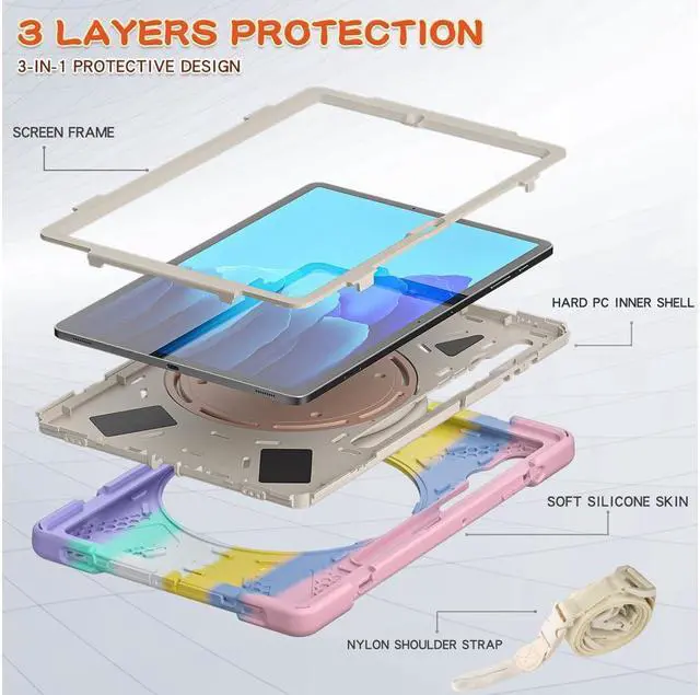 Alt view image 4 of 7 - Case for Samsung Galaxy Tab S8 Plus 2022 / S7 Plus 12.4 Inch 2020 SM-X800 SM-X806 SM-T970/T975/T976 with 360 Degree Rotating Handle Stand Bracket Shockproof Cover with Kickstand / Shoulder Strap