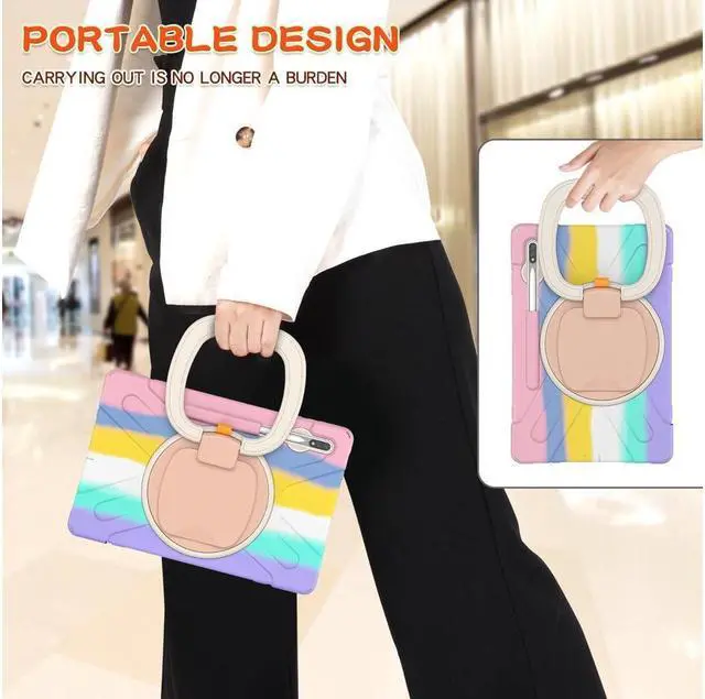 Alt view image 6 of 7 - Case for Samsung Galaxy Tab S8 Plus 2022 / S7 Plus 12.4 Inch 2020 SM-X800 SM-X806 SM-T970/T975/T976 with 360 Degree Rotating Handle Stand Bracket Shockproof Cover with Kickstand / Shoulder Strap