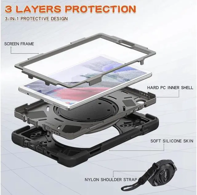 Alt view image 3 of 7 - BONAEVER For Samsung Galaxy Tab A7 Lite Case 2021 Rugged Silicone Case with Handle Grip Shoulder Strap Standable Stand and for Galaxy Tab A7 Lite 8.7 inch 2021 SM-T220/SM-T225/SM-T227