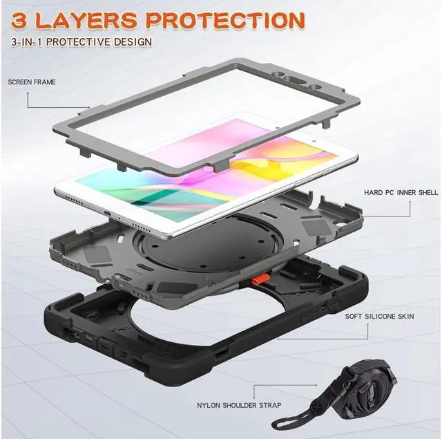 Alt view image 3 of 7 - BONAEVER For Samsung Galaxy Tab A 8.0 Case 2019 Rugged Shockproof Case with Hand Strap Stand and Carrying Shoulder Strap for Galaxy Tab A 8.0 2019 Model SM-T290 SM-T295 SM-T297