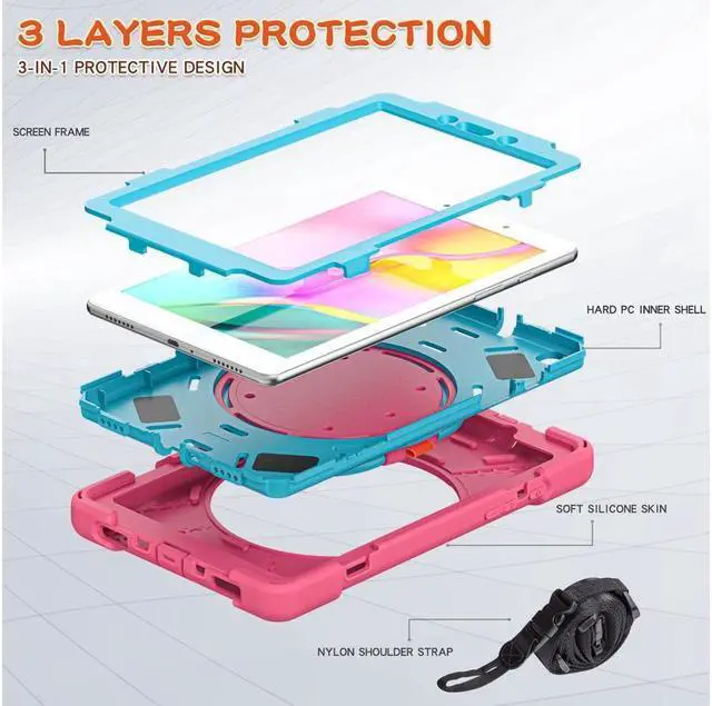Alt view image 2 of 7 - BONAEVER For Samsung Galaxy Tab A 8.0 Case 2019 Rugged Shockproof Case with Hand Strap Stand and Carrying Shoulder Strap for Galaxy Tab A 8.0 2019 Model SM-T290 SM-T295 SM-T297