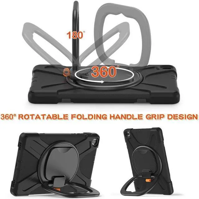 Alt view image 4 of 7 - BONAEVER For Samsung Galaxy Tab A 10.1 Case 2019 Model SM-T515 / SM-T510 / SM-T517 with Hand Strap Full-Body Rugged Protective Shockproof Cover with 360 Degree Rotatable Stand Shoulder Strap