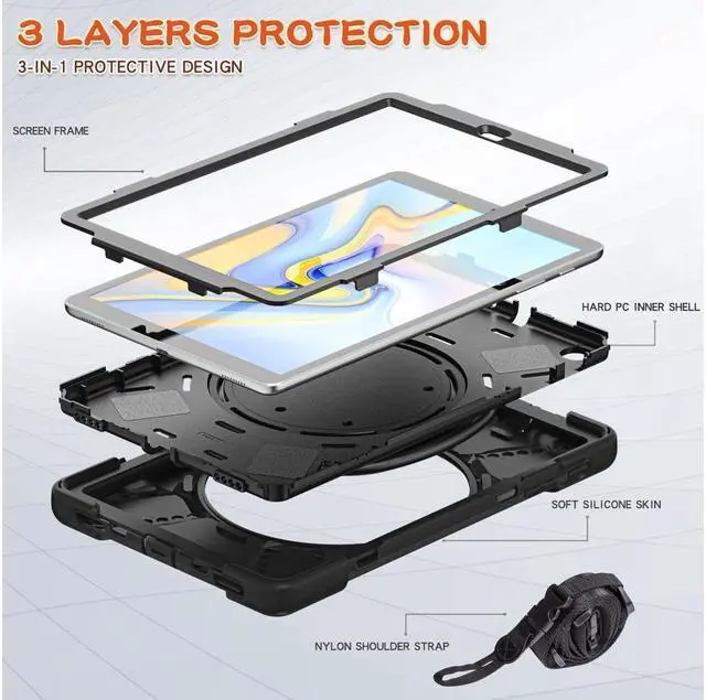 Alt view image 7 of 7 - BONAEVER For Samsung Galaxy Tab A 10.1 Case 2019 Model SM-T515 / SM-T510 / SM-T517 with Hand Strap Full-Body Rugged Protective Shockproof Cover with 360 Degree Rotatable Stand Shoulder Strap