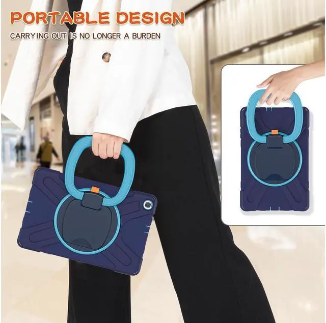 Alt view image 4 of 6 - BONAEVER For Samsung Galaxy Tab A 10.1 Case 2019 Model SM-T515 / SM-T510 / SM-T517 with Hand Strap Full-Body Rugged Protective Shockproof Cover with 360 Degree Rotatable Stand Shoulder Strap
