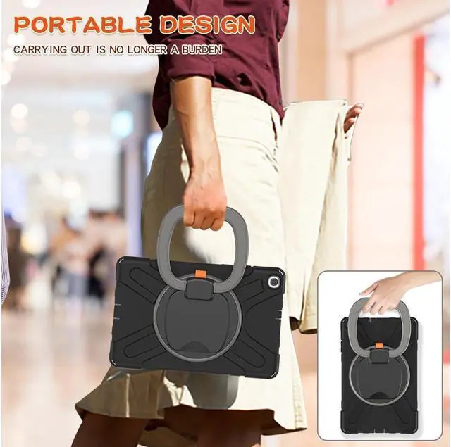 Alt view image 6 of 7 - BONAEVER For Samsung Galaxy Tab A 10.1 Case 2019 Model SM-T515 / SM-T510 / SM-T517 with Hand Strap Full-Body Rugged Protective Shockproof Cover with 360 Degree Rotatable Stand Shoulder Strap