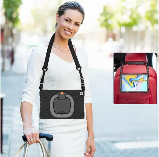 Alt view image 7 of 7 - BONAEVER For Samsung Galaxy Tab A 10.1 Case 2019 Model SM-T515 / SM-T510 / SM-T517 with Hand Strap Full-Body Rugged Protective Shockproof Cover with 360 Degree Rotatable Stand Shoulder Strap