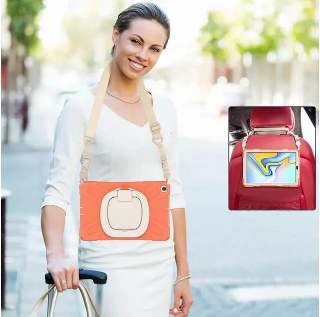 Alt view image 3 of 7 - BONAEVER For Samsung Galaxy Tab A 10.1 Case 2019 Model SM-T515 / SM-T510 / SM-T517 with Hand Strap Full-Body Rugged Protective Shockproof Cover with 360 Degree Rotatable Stand Shoulder Strap