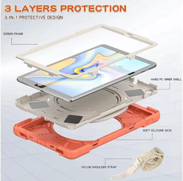 Alt view image 7 of 7 - BONAEVER For Samsung Galaxy Tab A 10.1 Case 2019 Model SM-T515 / SM-T510 / SM-T517 with Hand Strap Full-Body Rugged Protective Shockproof Cover with 360 Degree Rotatable Stand Shoulder Strap