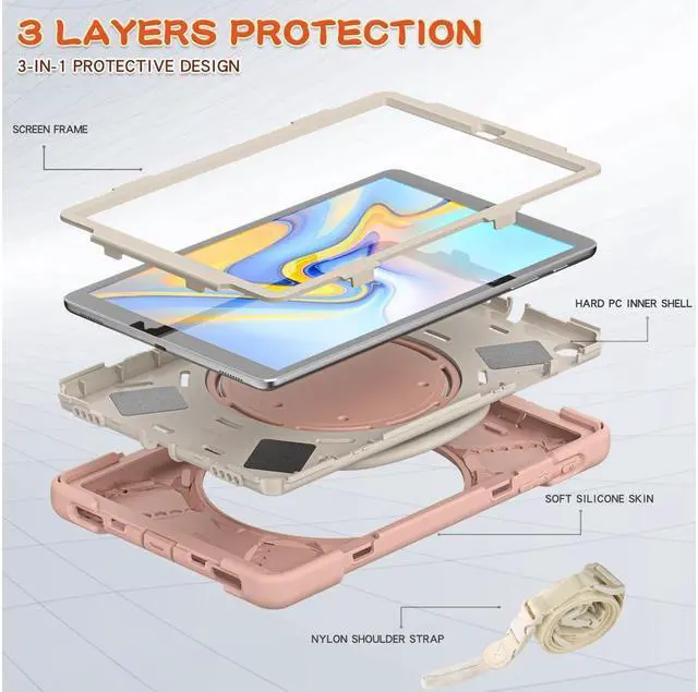 Alt view image 3 of 7 - BONAEVER For Samsung Galaxy Tab A 10.1 Case 2019 Model SM-T515 / SM-T510 / SM-T517 with Hand Strap Full-Body Rugged Protective Shockproof Cover with 360 Degree Rotatable Stand Shoulder Strap